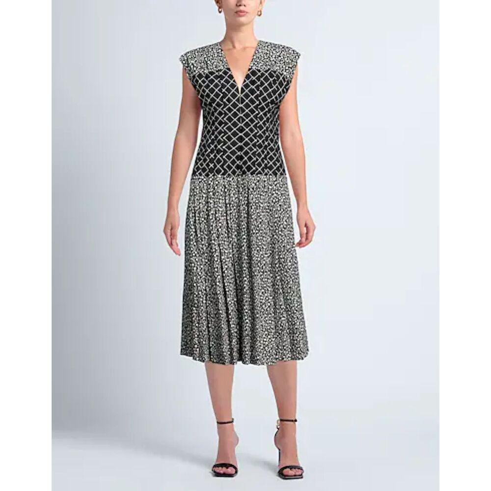 TORY BURCH Claire Floral Midi Dress Black White NWT Sz‎ 4